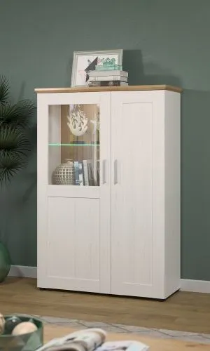 Vitrine klein Shade | Andersen Pinie weiß / Artisan Eiche | Landhausstil | ohne Beleuchtung
