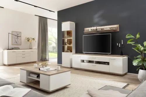 Vitrine Palermo | Soft white / Viking Oak | ohne Beleuchtung