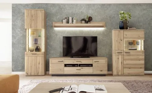 Vitrine Salvador | Balkeneiche Bianco | mit 2er Set LED Beleuchtung 70 cm