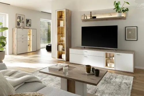 Vitrine Santerno | Soft white / Viking Oak | ohne Beleuchtung