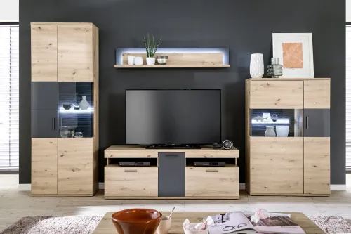 Wandboard Cordona | Balkeneiche / anthrazit | LED Beleuchtung ohne Beleuchtung