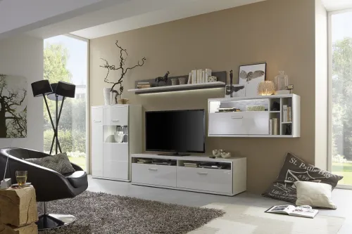 Wandboard Trento 2 | weiß Hochglanz | LED Beleuchtung mit LED Bandbeleuchtung 165 cm