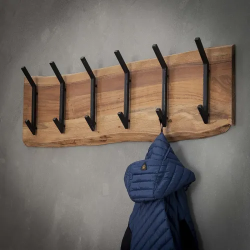 Wandgarderobe Garderobenpaneel Kes 2x6 Haken | Akazie massiv | natur