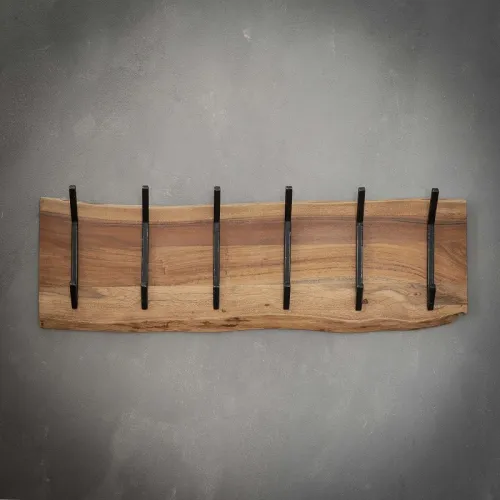 Wandgarderobe Garderobenpaneel Kes 2x6 Haken | Akazie massiv | natur