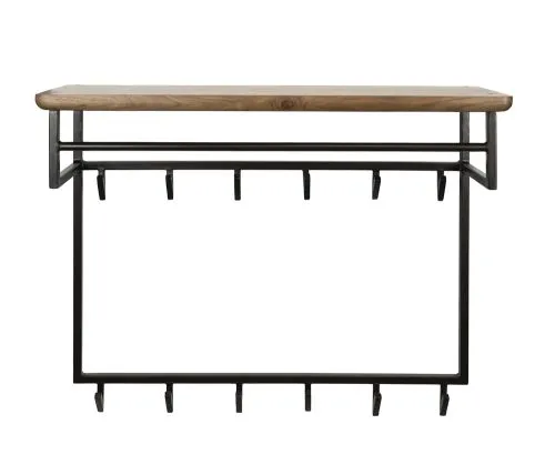 Wandgarderobe Garderobenpaneel Kes 3 mit Hutablage & 6 Haken | Akazie massiv | braun