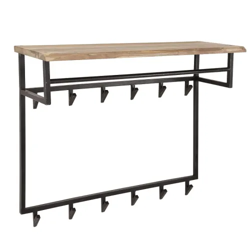Wandgarderobe Garderobenpaneel Kes mit Hutablage & 12 Haken | Akazie massiv