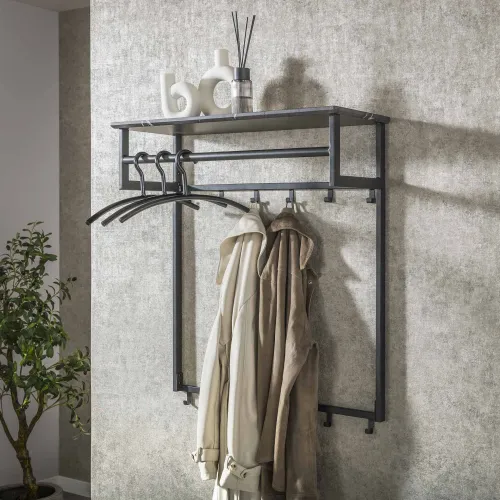Wandgarderobe Hanga | Melamin | schwarz braun | 12 Haken