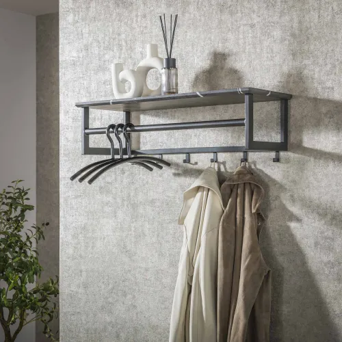Wandgarderobe Hanga | Melamin | schwarz braun | 6 Haken
