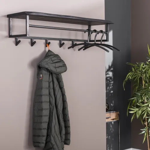 Wandgarderobe Ycona 6 Haken | Akazie massiv | schwarz