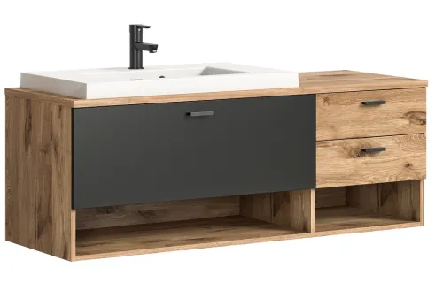 Waschbeckenunterschrank Grado | inkl. Waschbecken | Nox Oak / grau