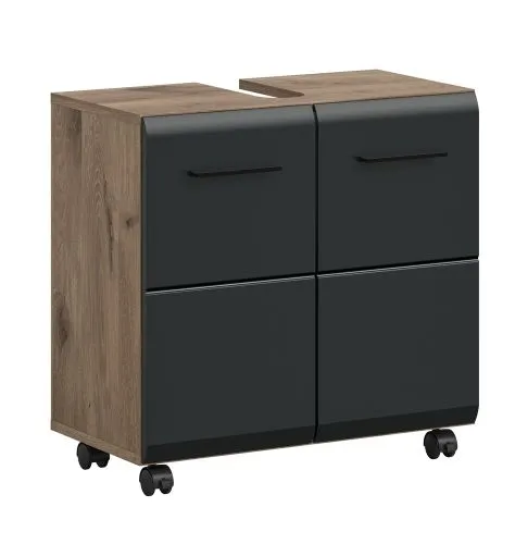 Waschbeckenunterschrank Ice | auf Rollen | Nox Oak / schwarz