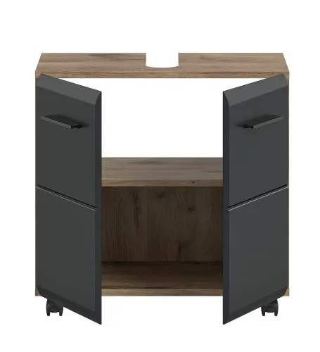 Waschbeckenunterschrank Ice | auf Rollen | Nox Oak / schwarz