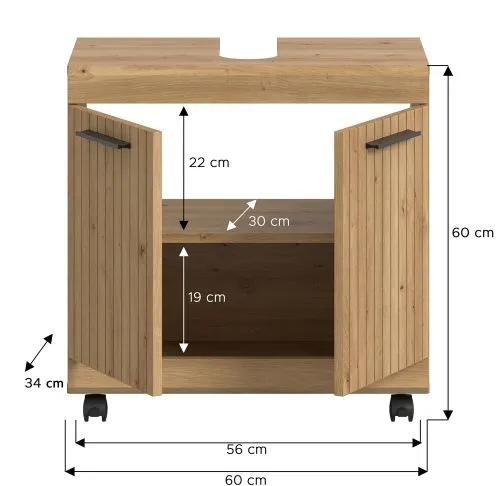 Waschbeckenunterschrank Scout auf Rollen | Artisan Eiche
