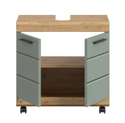 Waschbeckenunterschrank Scout auf Rollen | Salbei / Artisan Eiche