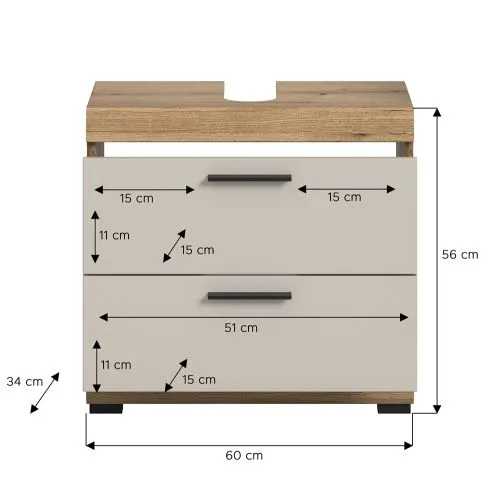 Waschbeckenunterschrank Scout | mit Schubkästen | Kaschmir / Evoak Oak
