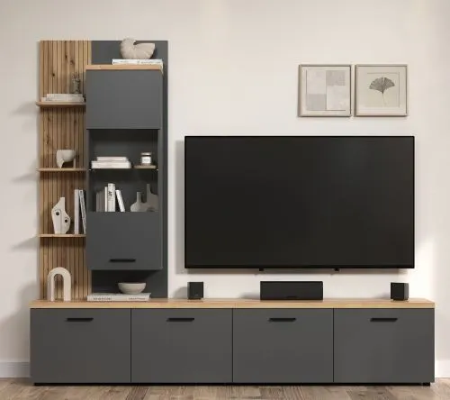 Wohnkombination Baggio | 3-teilig | Anthrazit / Coast Evoke Oak