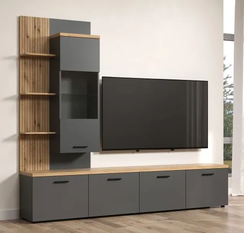 Wohnkombination Baggio | 3-teilig | Anthrazit / Coast Evoke Oak