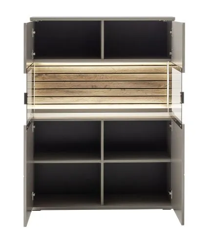 Wohnkombination Lüttich 2 | Basalt / Wotan Eiche | 3-teilig | Beleuchtung Komplettset
