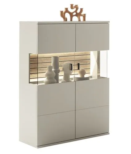 Wohnkombination Lüttich 2 | Basalt / Wotan Eiche | 3-teilig | Highboard mit Bandbeleuchtung