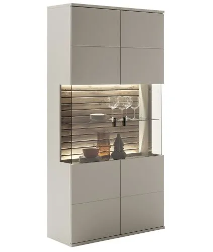 Wohnkombination Lüttich 3 | Basalt / Wotan Eiche | 3-teilig | Kombi-Vitrine mit Bandbeleuchtung