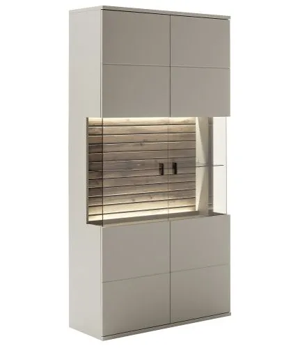 Wohnkombination Lüttich 3 | Basalt / Wotan Eiche | 3-teilig | Kombi-Vitrine mit Bandbeleuchtung