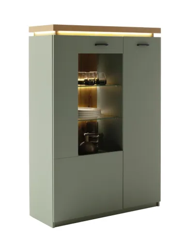 Wohnkombination Moniz 1 | Salbei grün / Eiche Evoke | 3-teilig | mit LED Beleuchtung