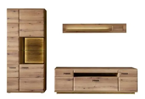 Wohnkombination Naxos 1 | Eiche Evoke | 3-teilig | mit 260 cm Beleuchtung
