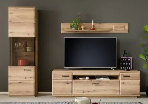Wohnkombination Naxos | Eiche Evoke | 3-teilig | LED Beleuchtung