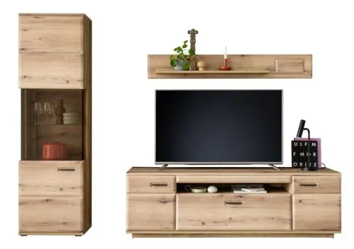 Wohnkombination Naxos | Eiche Evoke | 3-teilig | LED Beleuchtung