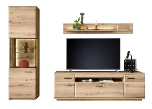 Wohnkombination Naxos | Eiche Evoke | 3-teilig | mit 260 cm Beleuchtung