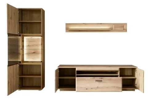 Wohnkombination Naxos | Eiche Evoke | 3-teilig | mit 260 cm Beleuchtung