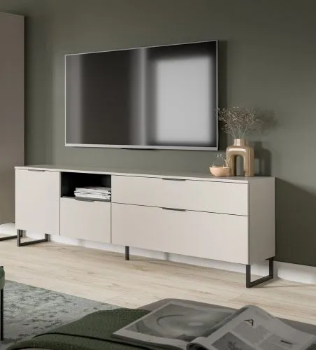 Wohnkombination Noida 1 | 2-teilig | Kaschmir / schwarz mit 2er Set LED Beleuchtung