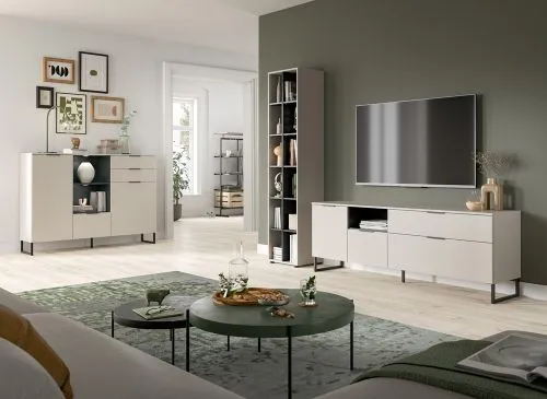 Wohnkombination Noida 1 | 2-teilig | Kaschmir / schwarz mit 2er Set LED Beleuchtung