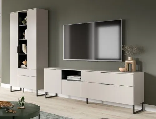 Wohnkombination Noida | 2-teilig | Kaschmir / schwarz mit 4er Set LED Beleuchtung