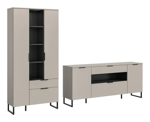 Wohnkombination Noida 3 | 2-teilig | Kaschmir / schwarz mit 2er Set LED Beleuchtung