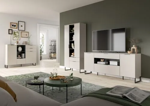 Wohnkombination Noida 3 | 2-teilig | Kaschmir / schwarz mit 4er Set LED Beleuchtung
