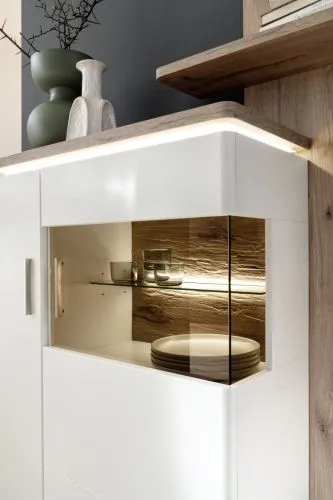 Wohnkombination Palermo 2 | Soft white / Viking Oak | 3-teilig | LED Beleuchtung