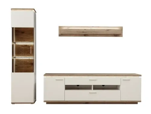 Wohnkombination Palermo 2 | Soft white / Viking Oak | 3-teilig | mit 135 cm Beleuchtung