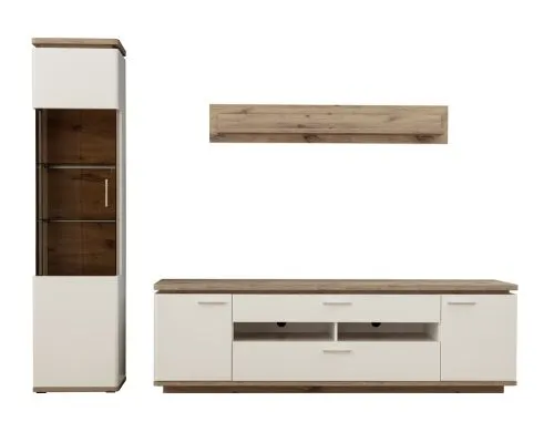 Wohnkombination Palermo 2 | Soft white / Viking Oak | 3-teilig | mit 135 cm Beleuchtung