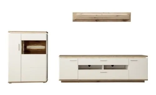 Wohnkombination Palermo 3 | Soft white / Viking Oak | 3-teilig | LED Beleuchtung