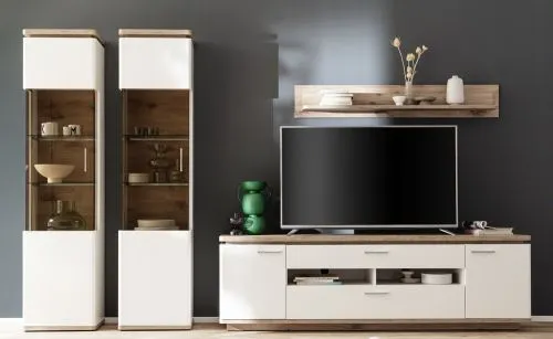 Wohnkombination Palermo 4 | Soft white / Viking Oak | 4-teilig | ohne Beleuchtung