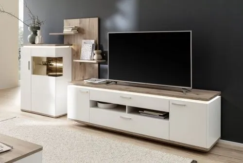 Wohnkombination Palermo | Soft white / Viking Oak | 3-teilig | ohne Beleuchtung