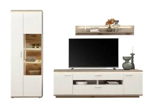Wohnkombination Palermo1 | Soft white / Viking Oak | 3-teilig | Komplettset