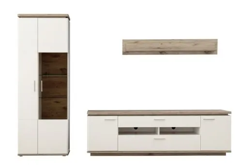 Wohnkombination Palermo1 | Soft white / Viking Oak | 3-teilig | LED Beleuchtung