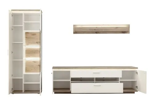 Wohnkombination Palermo1 | Soft white / Viking Oak | 3-teilig | ohne Beleuchtung