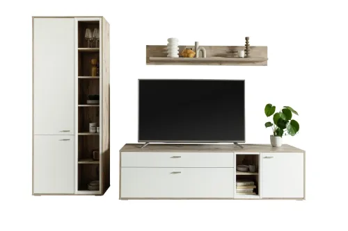 Wohnkombination Santerno 1 | Soft white / Viking Oak | 3-teilig | mit 50 cm Beleuchtung