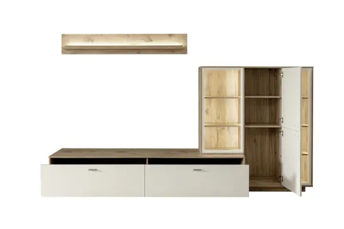 Wohnkombination Santerno 2 | Soft white / Viking Oak | 3-teilig | Komplettset