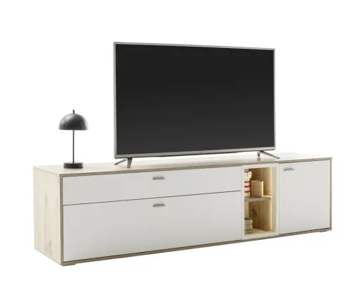 Wohnkombination Santerno | Soft white / Viking Oak | 3-teilig | mit 50 cm Beleuchtung