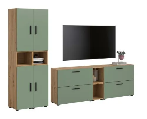 Wohnkombination The One 1 | 12-teilig | Artisan Oak / Smoke Green