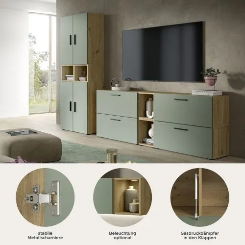 Wohnkombination The One 1 | 12-teilig | Artisan Oak / Smoke Green